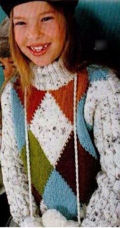 Пуловер с ромбами для девочки.